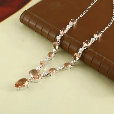 Gargantilla ajustable chapada en plata con piedras preciosas de cuarzo champán joyería 18" Foto 1 de 3