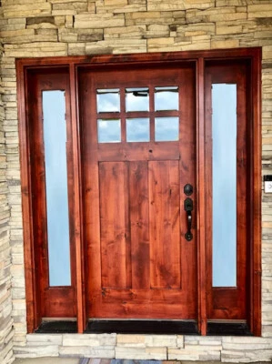 3068 DENVER STYLE CRAFTSMAN KNOTTY ALDER ENTRY DOOR WITH SIDELIGHTS  - Image 1 of 4
