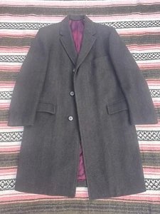 VTG Custom Wool Trench Tweed Overcoat Coat Charcoal Gray Jacket Made in USA, 40R - Picture 1 of 17