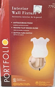 Interior Wall Fixture Antique Brass Finish Frosted Tulip Globe by Portfolio - Picture 1 of 9