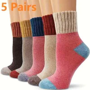 5 Pairs Thick Winter Polyester Socks Warm Cold Resistant Mid Tube Soft Outdoor - Picture 1 of 7