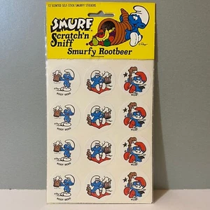 Vintage 1982 Schlumpf Scratch ‘N Sniff Aufkleber Smurfy Rootbeer - Bild 1 von 5