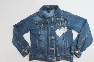 DKNY Sequin Denim Blue Jean Jacket O71827DG Girls Size 6 Youth - Picture 1 of 7