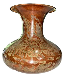 World Market Metal Green Copper Floral Vase 10” H - Made in India - Picture 1 of 13