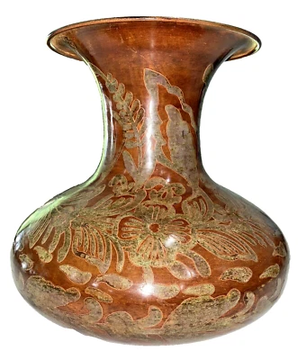 World Market Metal Green Copper Floral Vase 10” H - Made in India - Image 1 of 4