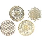 2X(4Pcs Sacred Geometry Wall Art Flower Of  Grid Wooden Accent Decor Wooden Crys