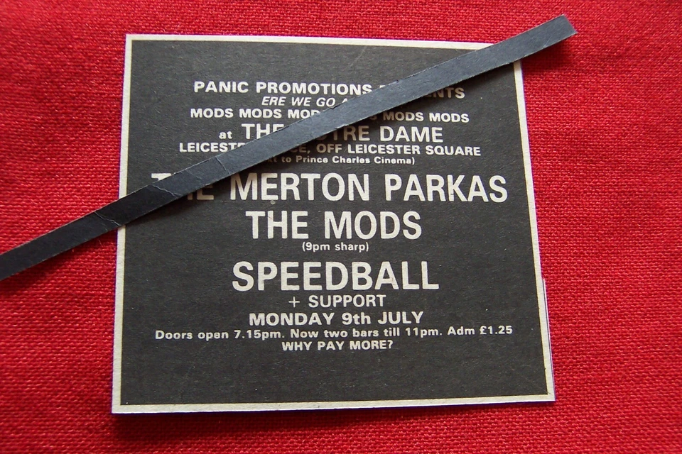 MOD REVIVAL MERTON PARKAS THE MODS 1979 VINTAGE GIG ADVERT NOTRE DAME LONDON - Image 1 of 1