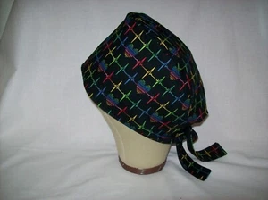 Men/Women Surgical Scrub Cap Lined Heart Beat EKG on Black 100% Cotton - Picture 1 of 4