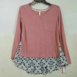 NWT Hi Lo Top Flared Back Blouse Mixed Media Long Sleeve Tshirt Mini Dress XS - Picture 1 of 6