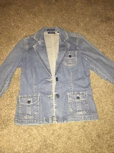 Women's Crazy Horse Liz Claiborne Denim Jacket Size Small Stretch Light Wash - Picture 1 of 11