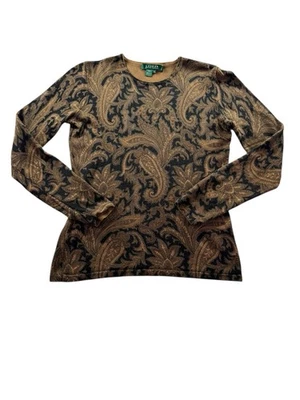 Suéter Lauren Ralph Lauren Paisley Para Mujer Talla Mediana Seda Cachemira Marrón De Colección Foto 1 de 4