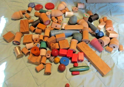 Natural & Color Wooden Building Blocks & Shapes , Kids Toys,  35+ Spools, - Image 1 of 4