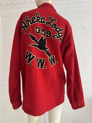 Vintage Boys Scouts Of America Red Wool Jacket-Chain Stitch-OA-Boston-Bird Motif - Image 1 of 4