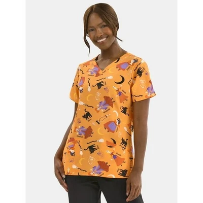 Hocus Pocus Women's Graphic Scrub Top, Orange Size 3XL - Image 1 of 4