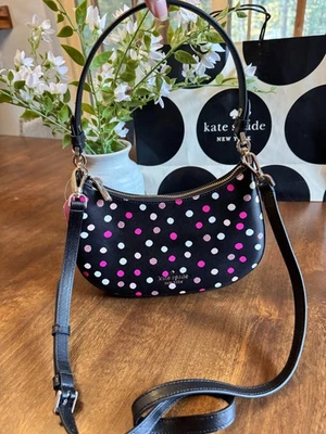 Bandolera Kate Spade Staci Punto Brillo Media Luna Negra Rosa Brillo Hombro Foto 1 de 4