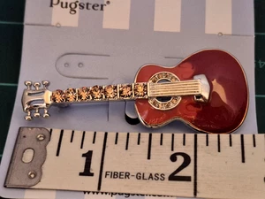 Spilla spilla chitarra smaltata rossa Pugster accentata con strass NOS - Foto 1 di 5