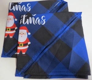 Juego de 2 pañuelos azules a cuadros para mascotas Feliz Navidad - Santa - Imagen 1 de 3