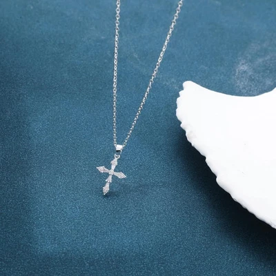 2 Ct Baguette Cut Lab-Created Diamond Cross Choker Pendant 14K White Gold Plated - Image 1 of 4