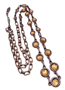 New COLDWATER CREEK Station Necklace Copper Tone & Amber Crystal Bezel 36" - Picture 1 of 11