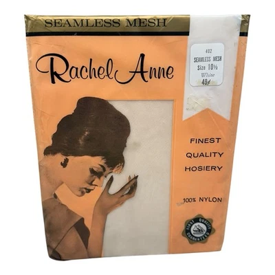 Medias vintage Rachel Anne malla sin costuras 100 % nailon blancas 10 1/2 Foto 1 de 2