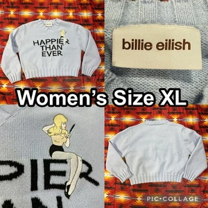 Suéter Billie Eilish Happier Than Ever tejido azul cuello en V para mujer talla XL - Imagen 1 de 9