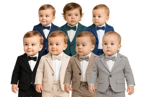 Baby Boys Textured Slim Fit Suit 4-Piece Ring Bearer Set (Newborns to 24 Months) - Picture 1 of 13