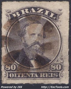 BRESIL EMPEREUR PEDRO II 80r VIOLET NOIR N° 33 AVEC OBLITERATION - Picture 1 of 2