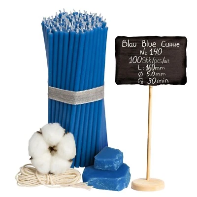 100 pcs Diveevo Church Beeswax Candles №140 Ritual Candles in BLUE L:16cm  - Image 1 of 4