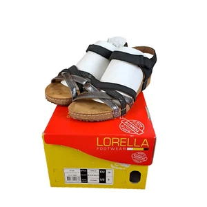 Lorella Camila Sandals Womens Size 8 Black Strappy Open Toe Low Wedge Footbed - Picture 1 of 13
