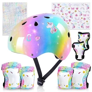 Toddler Bike Helmet Set: DIY Stickers, Unicorn Knee & Elbow Pads for Ages 3-8 - Picture 1 of 7