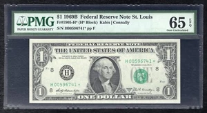 FR.1905-H* 1969-B $1 *STAR* FEDERAL RESERVE NOTE ST. LOUIS, MO PMG GEM UNC-65EPQ - Picture 1 of 2
