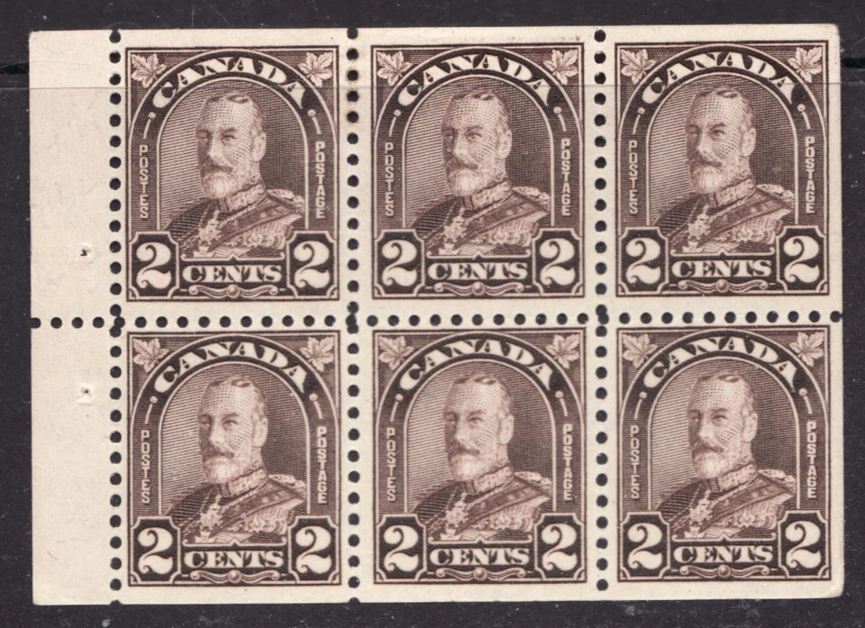 1931 Canada Sc# 166c booklet pane - 2¢ KGV "Arch Leaf"  MH Cv$57.50 usd - Image 1 of 1