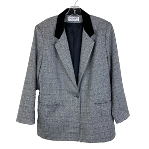 De colección.  Chaqueta Blazer de Lana Dumas Talla 10 Dominó Tweed Cuello Terciopelo Oficina Informal - Imagen 1 de 6