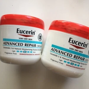 Lot of 2 Eucerin Advanced Repair Cream Jar Fragrance Free Very Dry Skin Sealed - Picture 1 of 7