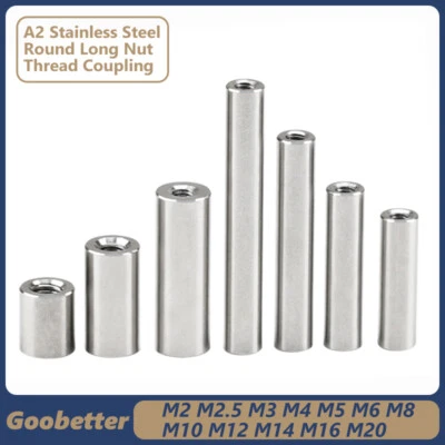 Rund Langmutter Gewindehülsen Verbindungsmutter Distanzmuffe A2 Edelstahl M2-M20 - Bild 1 von 4