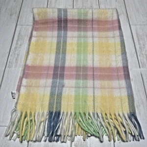 Beacon Baby Blanket Plaid Pastel Pink Yellow Blue Fringe Vintage Acrylic USA - Picture 1 of 8