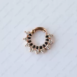 Natural Balck & White Diamond Septum Clicker, Daith Earring Piercing in 18k Gold - Picture 1 of 10