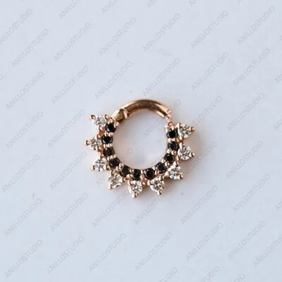 Natural Balck & White Diamond Septum Clicker, Daith Earring Piercing in 18k Gold - Image 1 of 4