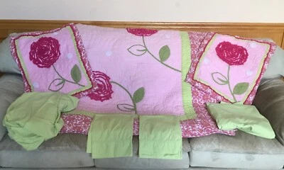 Juego de edredón y sábanas verdes Company Kids rosa/verde floral Queen YS-685 Foto 1 de 4