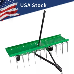 40" Dethatcher Tow Behind Lawn rake Sweeper W/ Transport Handle Rust-proof Green - Picture 1 of 8