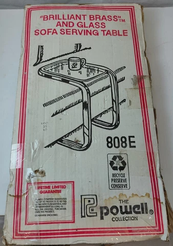 Vintage Powell  808E Brilliant Brass and Glass Sofa Serving Table NEW OPEN BOX Cover