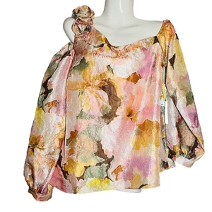New CeCe Top Women S Asymmetric Bow Balloon Sleeve Off Shoulder Boho Multicolor - Picture 1 of 9
