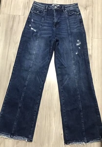 Mica Los Angeles Super High Rise Wide Leg Raw Hem Stretch Jeans Size 30 Distress - Picture 1 of 9