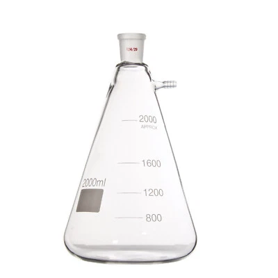 2000ml,24/29,Glass Filtering Flask,2L,Lab Filtration Bottle,10mm Vacuum Adapter - Image 1 of 4