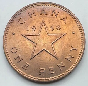 1958 Ghana 1 Penny - Bronze One Penny - Ghana Penny - Free Shipping - Picture 1 of 4