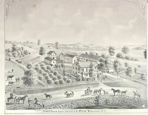 Grabado de punzones de madera 1875, Middletown, Nueva York, Stock Farm, caballos, ganado,  - Imagen 1 de 8