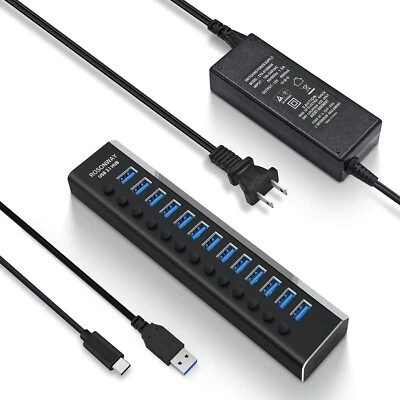 ROSONWAY 13 Port Powered USB 3.1/3.2 Hub Gen2 10Gbps Individual On/Off Switches - Image 1 of 4