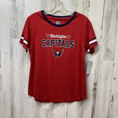 Washington Capitals NHL Red Striped Short Sleeve Girl's T-Shirt Tee XL 14/16 - Image 1 of 4