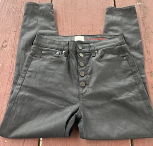 ALICE + OLIVIA AO LA Women's High Rise Skinny Waxed Jeans Button Fly Black 30x26 - Picture 1 of 11