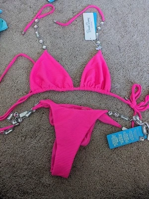 TOTALMENTE NUEVO Genuino Beach Bunny ROSA ROSA 2 PIEZAS BIKINI XL CONJUNTO GRANDE Foto 1 de 4